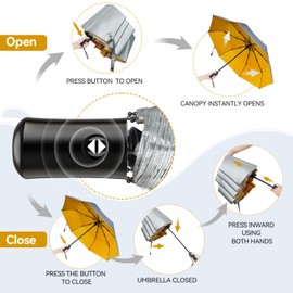 TechRise Umbrella, Windproof Umbrella with Automatic Opening & Closure, Portable & Foldable Pocket Umbrella, Extremely Waterproof & Robust, Large Umbrella for Men, Women, Children, Silvery-yellow