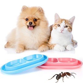 2 Pieces Cat Dog Pet Food Bowl with Moat 25 oz Pet Food Water Bowls Dish Double Plastic Dog Bowls Cat Eating and Drinking Bowl for Small to Medium Sized Dogs, Pink and Light Blue