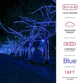 LAMPHOME LED Rope Light Blue Cuttable LED 216LED 18FT 110v with Indoor and Outdoor Decorative Lighting,Waterpro of Light with UL Certified