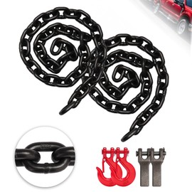 Lechansen G80 3/8''Trailer Safety Chain with Chain Retainer & G80 Clevis Snap Hook-7100 lbs Working Load,Heavy Duty Transport Binder Tow Chains with Upgraded G80 Clevis Safety Hooks-2 Pack