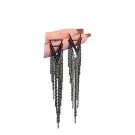 Black Rhinestone Long Tassel Earring.Chandelier Dangle Earrings Statement Crystal Drop Earring Fashion Jewelry Gifts for Women (Style A)