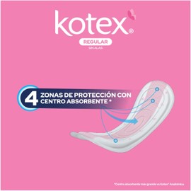 Kotex Regular Sin Alas, Toalla Femenina, Paquete con 40 Toallas, Ideal para Flujo Abundante
