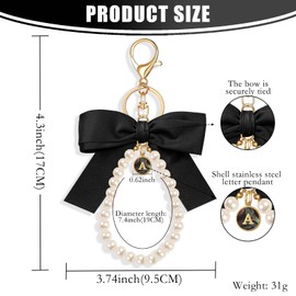 XGALBLA Black Initial Letter Cute Bow Keychain for Women, Wristlet Simulated Pearl Key Chains Bag Charms for Car Key Handbags Backpacks Coquette Bow Keychain Accessories(Shell Letter A)
