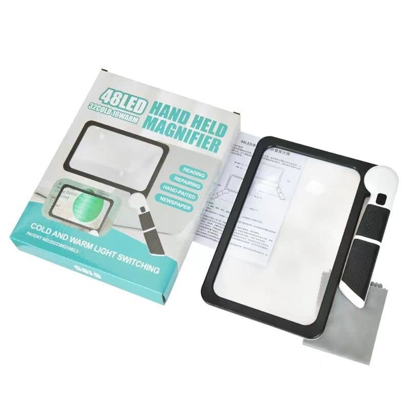 Magnifying Glass with Light, Page 5X Folding Handheld Rectangular Magnifier