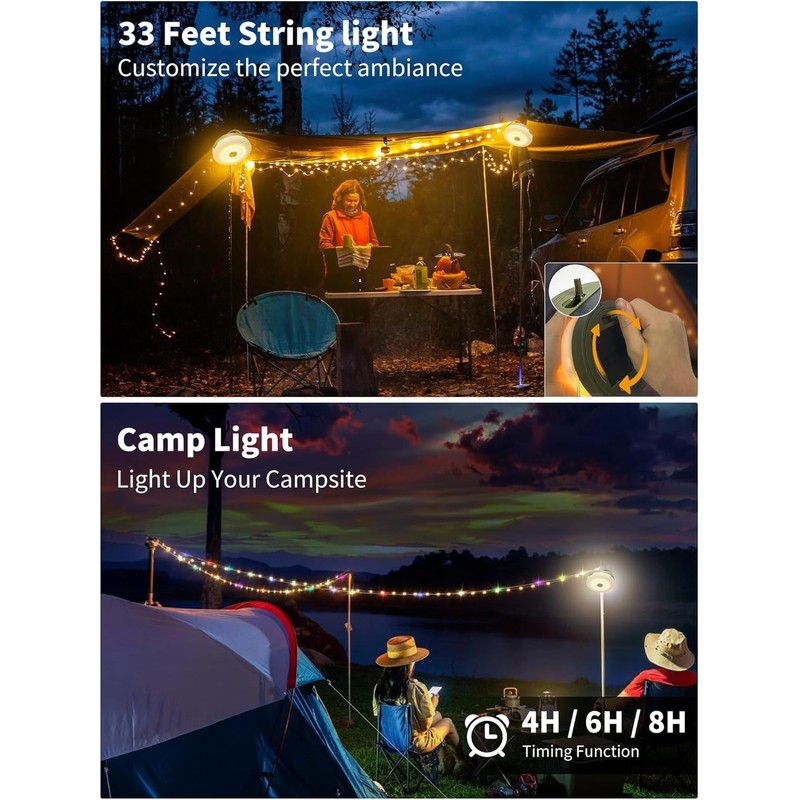 LED Camping Lampe USB Wiederaufladbar 10M Lichterkette 5 Beleuchtungsmodi Timer
