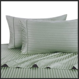 Royal Hotel's Striped Sage 300-Thread-Count 3pc California-King Duvet-Cover 100-Percent Cotton, Sateen Striped, 100% Cotton
