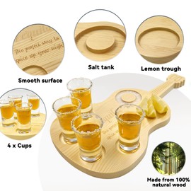 Daily Treasures Guitar Tequila Shot Board with Anti-Slip Sticker,Shot Glasses Holder Set, Tequila Set，Wooden Shot Glass Holder for Tequila Liqueurs,Shot Board,Mexican Shot Holder for Bar,Party,Family