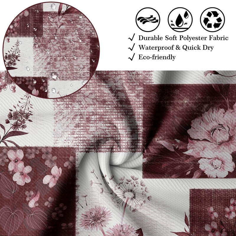 DLTAY Burgundy Patchwork Shower Curtain, 72x72 in