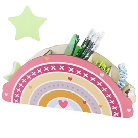Desk Organiser Rainbow Pen Holder Children's Desk Office Organiser Wooden Pens Organiser Pen Holder Suitable for Children's Pen Box and Classroom Organisation