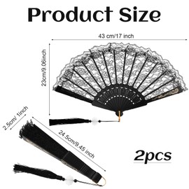CIATBYYJ 2Pcs Fabric Folding Handheld Fans, Vintage Foldable Lace Fan for Women, Floral Embroidery Hand Fan with Gold Glitter & Tassels, Perfect for Weddings, Parties, Cosplay and Dancing