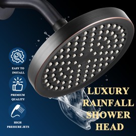 High Pressure Rainfall Shower Head, 6'' Luxury Showerhead with Anti-Clog Silicone Nozzles and Removable Water Restrictor, Easy Installation for Premium Bathroom Shower Experience (Oil Rubbed Bronze)