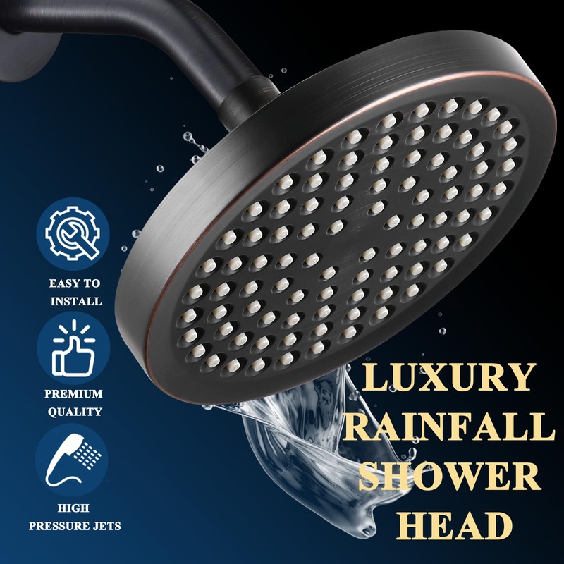 High Pressure Rainfall Shower Head, 6'' Luxury Showerhead with Anti-Clog