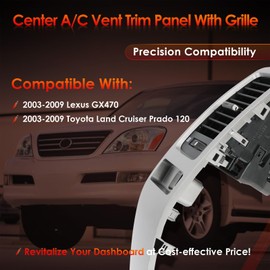 Center Dash A/C Air Vent with Grille, Compatible with 2003-2009 Lexus GX470, Toyota Prado 120 Land Cruiser, Trim Panel Console Outlet Insert Frame, Replaces# 55474-60040, 55475-60040 (Silver)