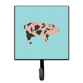 Caroline's Treasures BB8109SH4 Mini Miniature Pig Blue Check Leash or Key Holder, Wall Hooks, Key Hooks Holder, Coat Rack Wall Mount, Coat Hooks, Hooks for Hanging Keys, Towels, Aprons, Leashes,