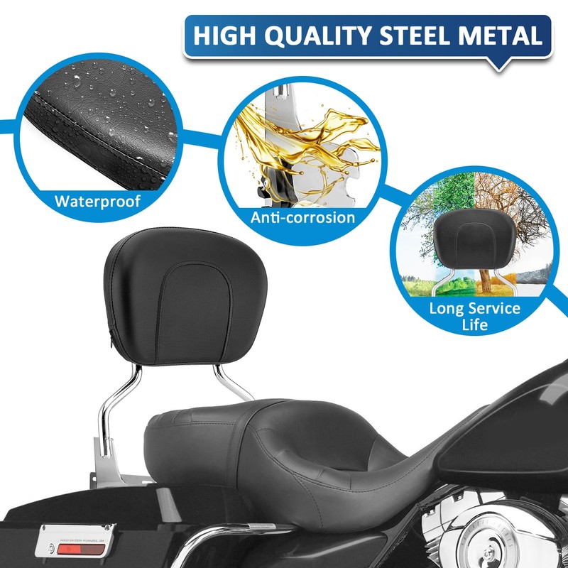 Detachable Sissy Bar Passenger Backrest with 4-Point Docking Hardware Kit