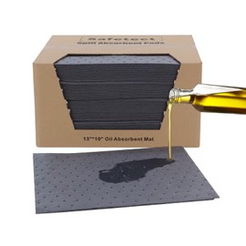 Safetect Spill Absorbent Pads Oil Absorbent Pads 10"x13"x2mm Oil Spill Mat Universal Leak & Drip & Spill Control Oil Pads for Garage Polypropylene Absorbing Mats Packed in a Box (100Pc Per Case)