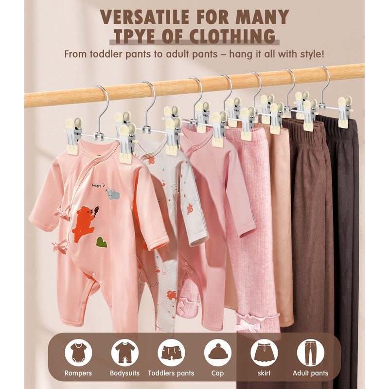 DOIOWN 10 Pack Baby Pants Hangers with Clips, Toddler Non-Slip