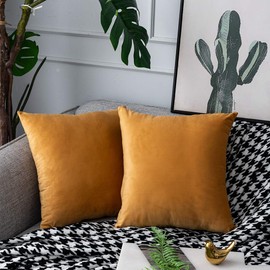 Orange Velvet Throw Pillow Covers Square Soft Solid Decorative Pillowcase Set Cushion Case for Sofa Bedroom Office Chair 2 Pieces 18" x 18" 45 x 45 cm