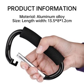 2 x Large Black Snap Hook Metal Camping Buckles for Shopping Bags, Storage Bags, Umbrellas, Handbags in Place, which can be used for Pushchairs