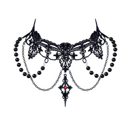 Gothic Lace Choker Necklace for Women,Vintage Red Black Crystal Pendant Necklaces Punk Style Vampire Necklace Hollowed Out Layer Necklaces Halloween Jewelry Accessories (Black8)