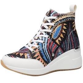 Cestfini Graffiti High Top Wedge Sneakers for Women Breathable White Black Platform Sneakers Lace up Womens Canvas Shoes