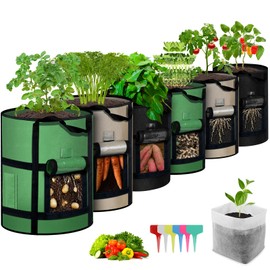 MEKOLIFE 10 Gallon Potato Grow Bags with Viewing Window, 300G Nonwoven Garden Planting Pots, Heavy-Duty Surround Handles for Gardening Supplies (6Pack Grow Bags)