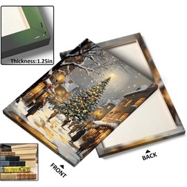 ART Christmas Canvas Wall Vintage Town in Winter Scene Canvas Print Crowd on the Street with Illuminated Christmas Tree Wall Painting Festive Holiday for Living Room Bedroom Seasonal Decor 20x24inch