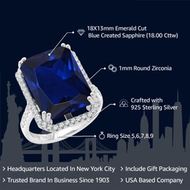 Gem Stone King 10-20 Cttw Gemstone Birthstone Engagement Ring | 925 Sterling Silver | Emerald Cut 18X13MM | Wedding Anniversary Promise Ring For Women | Available In Size 5, 6, 7, 8, 9