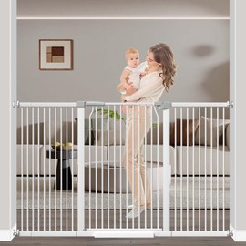 60.2"-65.7" Baby Gates Extra Wide, 40.5" Tall Dog Gate Indoor, Walk Through Pet Gates for Doorways Kitchen No Drilling Auto Close Pressure Mounted Safety Child Toddler Gate, White