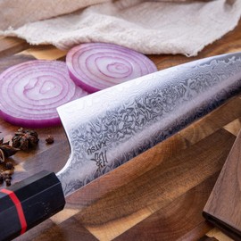 KATSU Japanese Professional Kitchen Chef Knife，8 Inch Damascus Steel,Handcrafted Octagonal Wood Handle,Walnut Wood Magnetic Sheath with Gifts Box