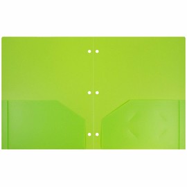 JAM PAPER Heavy Duty Plastic 3 Hole Punch School Folders with Pockets - Lime Green - 3/Pack