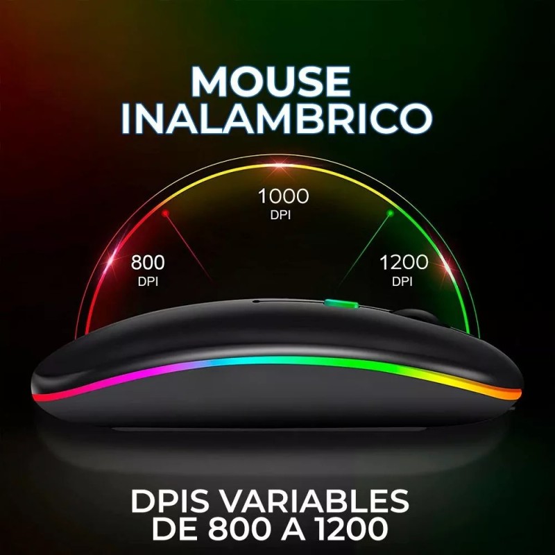 EGTMA 10 Piezas Mouse Inalambrico Recargable Silencioso Rgb Color
