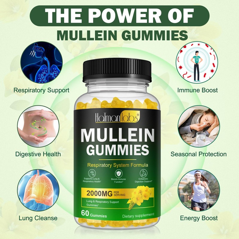 Mullein Gummies for Lungs, 2000 MG(50:1 Extract) Mullein Leaf Extract