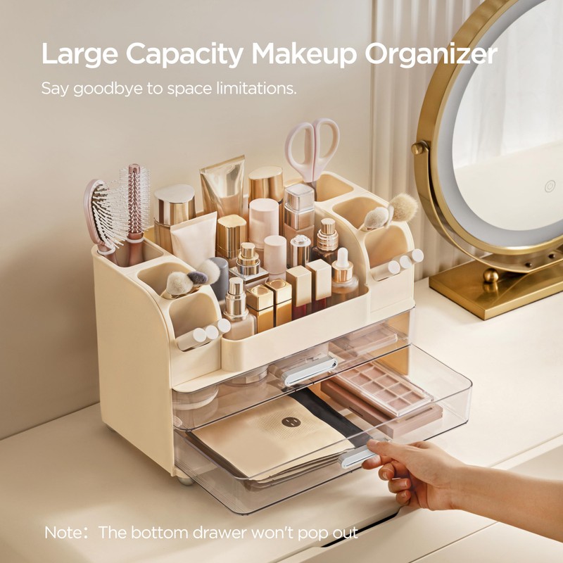 HBlife Makeup Organizer for Vanity with Brush Holder, Large Bathroom