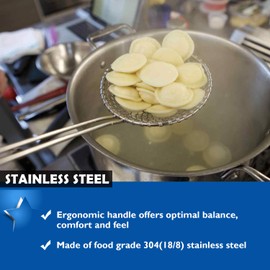 Hicook Stainless Steel Kitchen Spider Strainer Skimmer Ladle Food Dumpling Noodle Strainer for Pasta Spaghetti Noodles and Frying, 5 inches