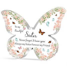 WTOPP Sister Gifts Butterfly-Shaped Acrylic Plaque Sister Gifts From Sister Birthday Gifts For Sister From Brother Sister Birthday Gifts For Women Sister