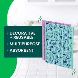 Scotch-Brite Sponge Cloths, Reusable, Absorbent, and Decorative Cleaning Towel, Dishwasher-Safe Wipes Ideal for Nonstick Cookware, Tile, Countertops, Mirrors, and Faucets, 2 Dish Towels