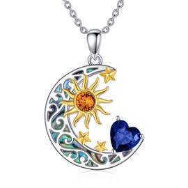 AOBOCO Sun and Moon Necklace for Women Sterling Silver Crescent Moon and Star Necklace with Simulated Sapphire Birthstone Abalone Shell Moon Sun Jewelry Birthday Gift for Mom Daughter