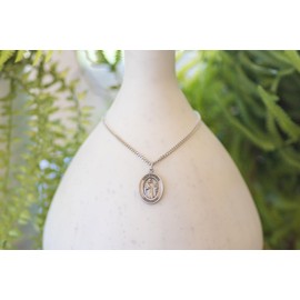 Heartland Men's Pewter Oval Saint Brendan the Navigator Navy Medal Necklace - Religious Patron Saint Medal Pendant - Durable and Stylish Christian Jewelry for Men (24" Rhodium Plate Chain + Clasp)| USA Made