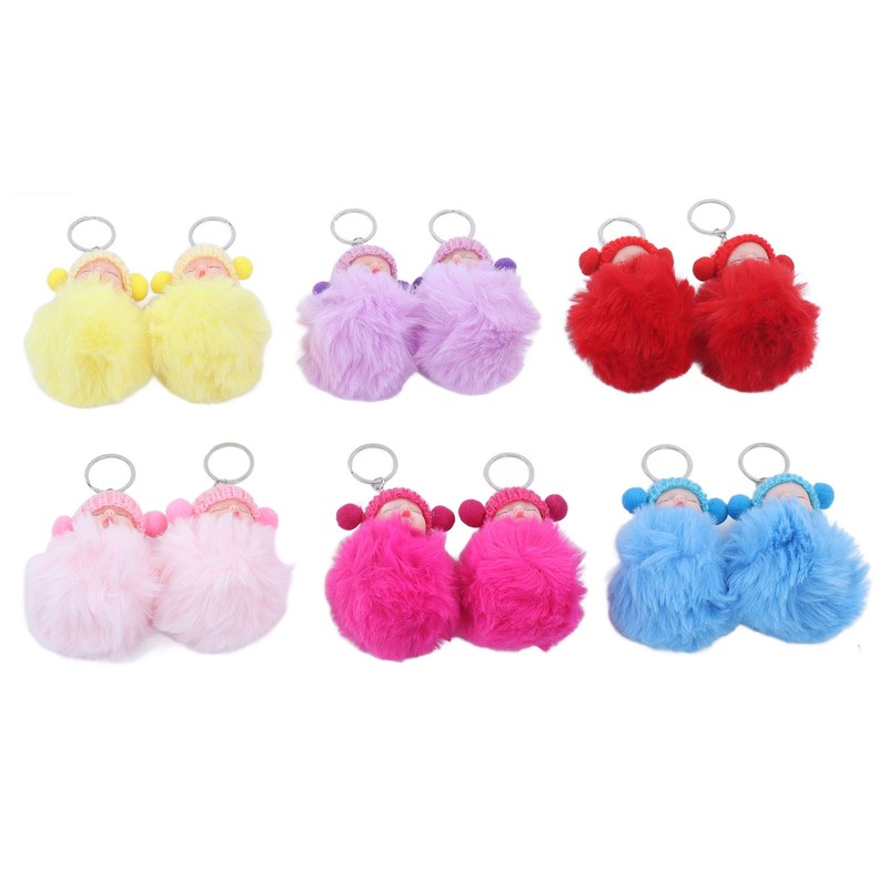 12 Pcs Sleeping Baby Pendant Key Ring Plush Fluffy Cute