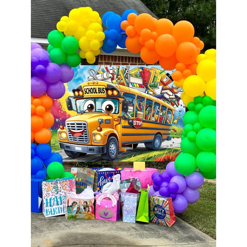 Welcome Back to School Backdrop 6x4FT Cartoon Yellow School Bus