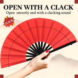 Joyclub 13 inch Boots on The Ground Hand Fan, Large Rave Fan Clack Fan for Line Dancing Bamboo Clapping Folding Popping Fans for Chinese Kungfu