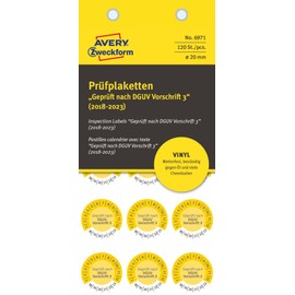 Avery Zweckform 6971 Test Badges, Ø 20 mm, 8 Sheets/120 Labels, Yellow