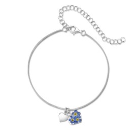 Shrieking Violet 925 Sterling Silver Heart Real Flower Snake Chain Ankle Bracelet - Forget-Me-Not (Blue)