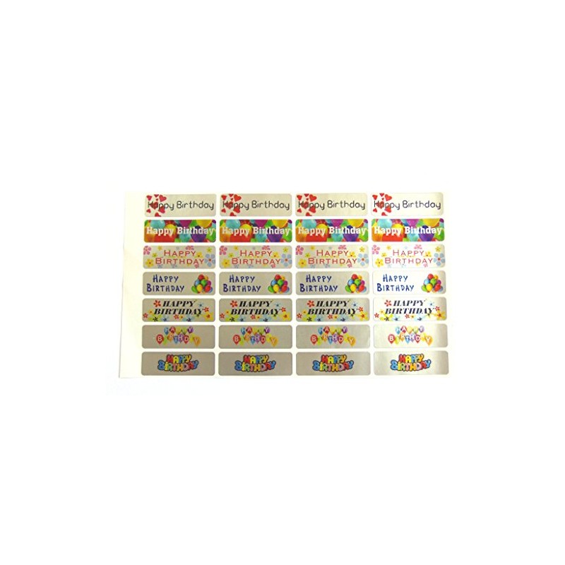 Happy Birthday Greeting Stickers, Silver Self-Stick Labels for Cards, Envelopes,