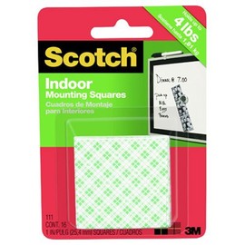 Scotch Permanent Mounting Squares, 4 Squares holds up to 1 lb, 16 x 1-in Squares, White (111)