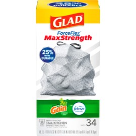 Glad Forceflex Odorshield Tall Kitchen Drawstring Trash Bags, Gain Original, 13 Gallon, 34 Count