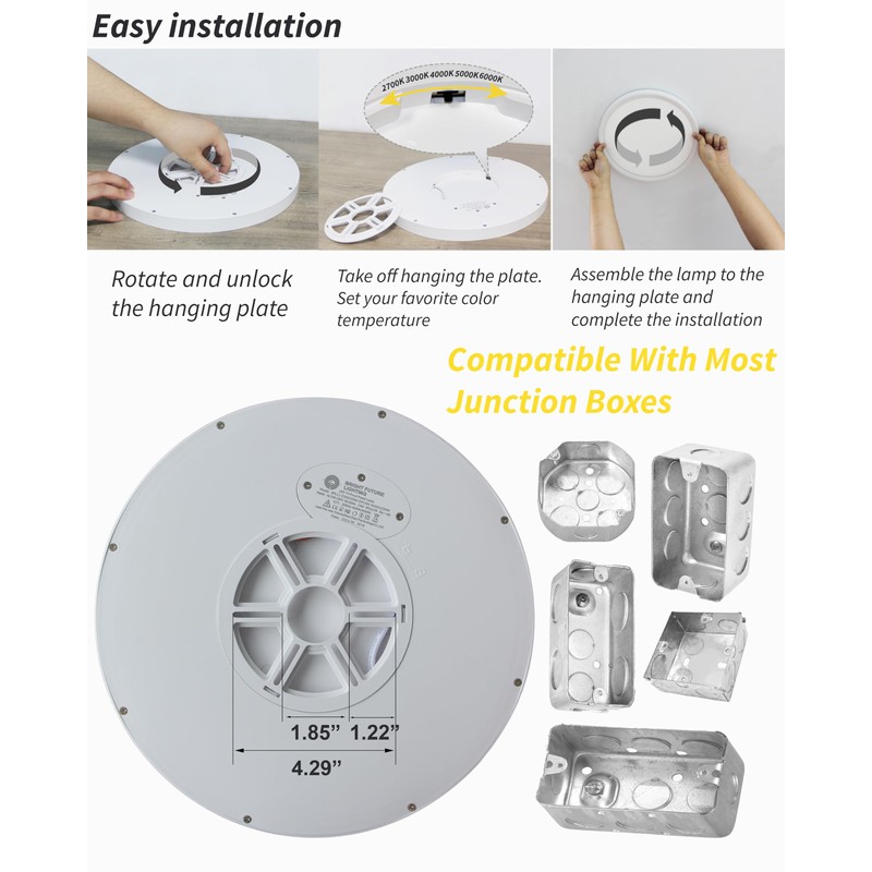 4Pack 12 Inch Dimmable LED Flush Mount Ceiling Light Panel,24W