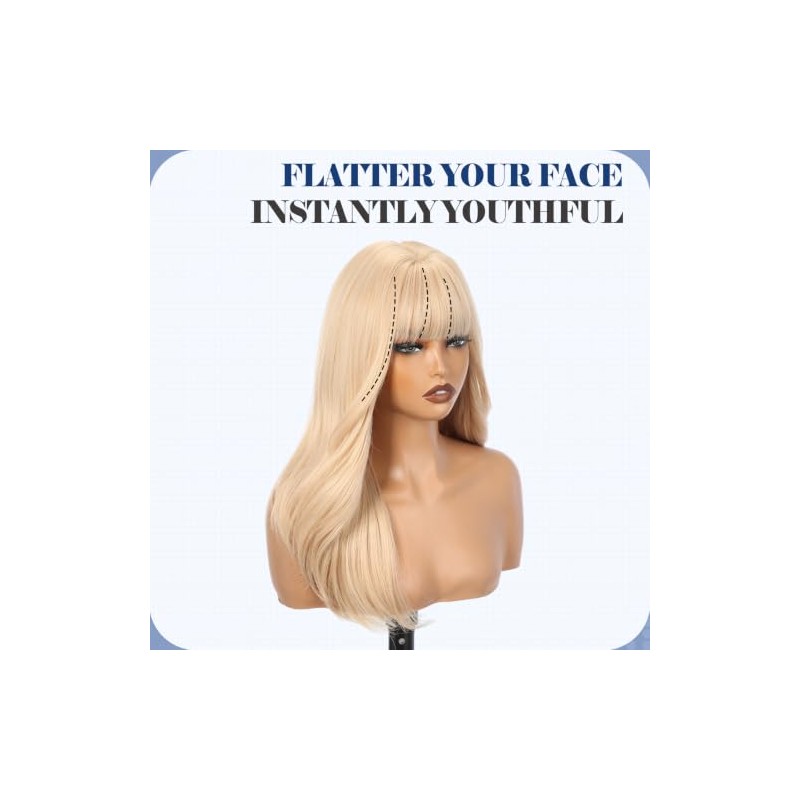HAIRCUBE Pelucas para mujer, peluca rubia clara mixta con flequillo,