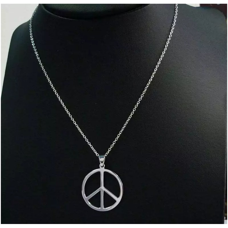 Fashion Jewelry large Waterproof PEACE SIGN pendant 26" 925 Sterling